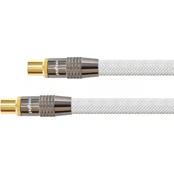 Cavo antenna SAT, connettore IEC/coassiale maschio su femmina, placcato oro, schermatura 120 dB, 75 Ohm, rivestimento in nylon bianco, 3 m, serie PYTHON® (GC-M2004)