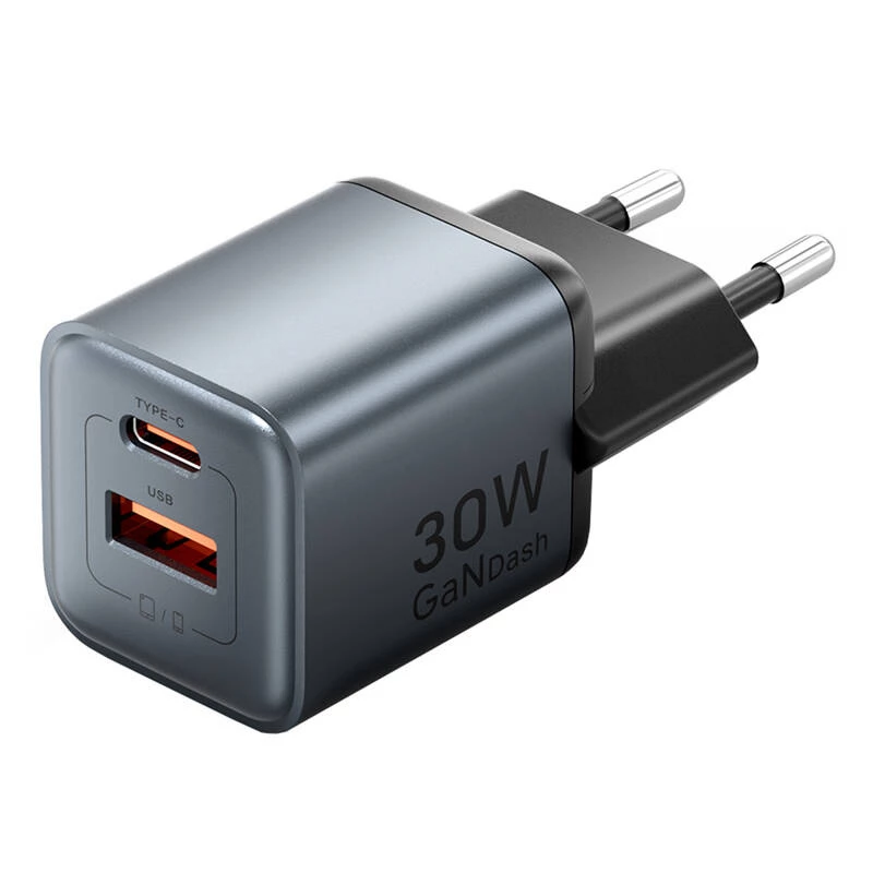 Caricabatterie GaN Vention FEWH0-EU 30W — 1× USB-C, 1× USB-A, 30 W, nero
