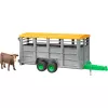 Rimorchio per animali con 1 modello di mucca accessorio, BRUDER, scala 1:16, plastica, verde/grigio