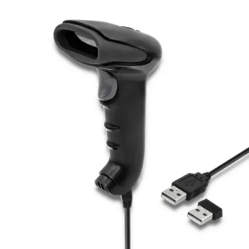 Lettore di codici a barre portatile QOLTEC 50868 — scanner laser 1D/2D, USB con filo e senza fili, distanza di lavoro 600 mm, nero