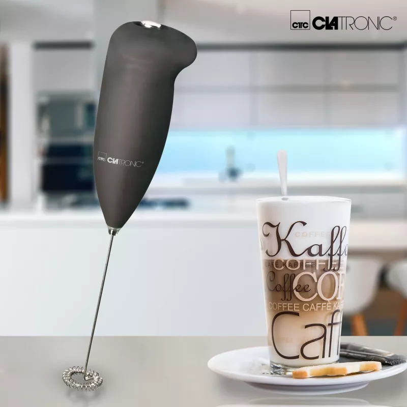 Clatronic MS 3089 Montalatte a batterie, nero/acciaio inox