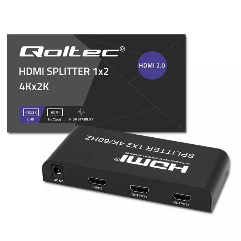 Qoltec 51797 Splitter HDMI attivo 2 x HDMI 4K x 2K | 6 Gb/s | 60 Hz