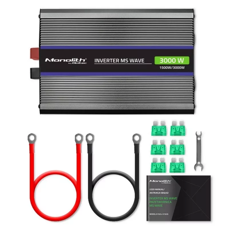 Inverter QOLTEC Monolith 3000 MS Wave, 12V→230V, 1500/3000W, con USB