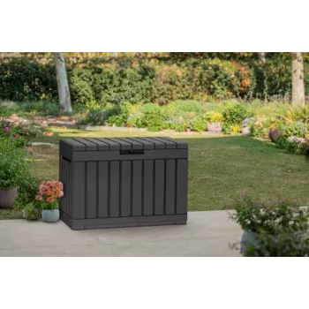 Contenitore per esterni Keter Kentwood 190L — 190 litri, grafite, porta pieghevole, 823×457×577 mm