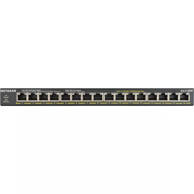 NETGEAR GS316PP Unmanaged Gigabit Ethernet (10/100/1000) Power over Ethernet (PoE) nero