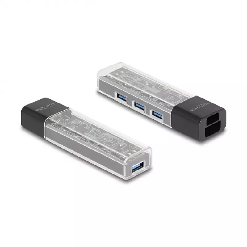 Hub USB 3.2 Gen 1 (3.1 Gen 1) DELOCK 4 porte con host Type-A + Type-C (5000 Mbit/s) nero/trasparente