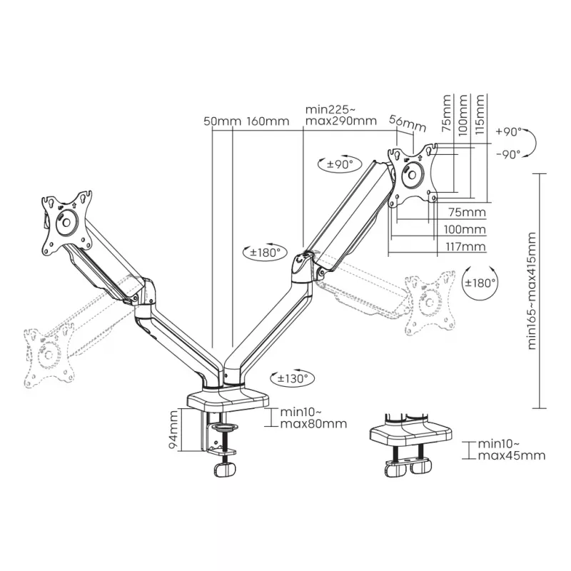 Supporto da scrivania Sbox LCD-S024-2 (17-32/2x2-9kg/100x100)