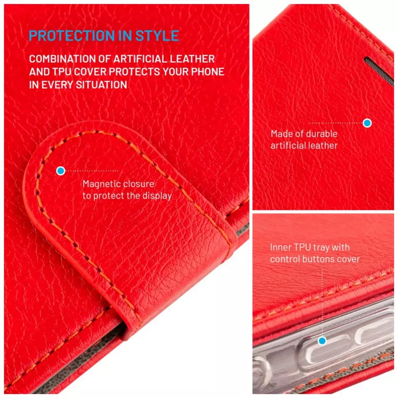 Custodia in pelle FIXED per Samsung Galaxy A36 5G – rossa, protezione frontale e posteriore, fori precisi