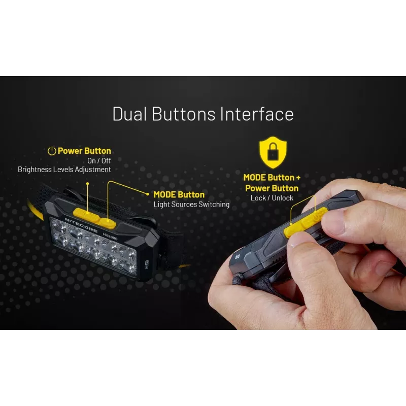 Torcia frontale Nitecore HU2000, 10 LED, batteria ricaricabile agli ioni di litio USB, alluminio+policarbonato, impermeabile IP68