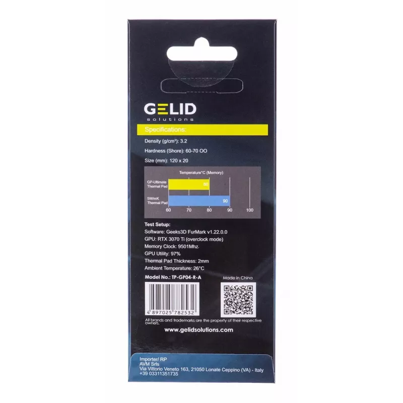 Pad termico Gelid TP-GP04-R-A 120×20×0,5 mm, densità 3,2 g/cm³, grigio