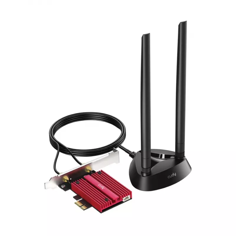 Scheda di rete WLAN Bluetooth interna Cudy WE9300S PCIe, Wi-Fi 7 (802.11be) tri-band 2.4/5/6 GHz, 5765 Mbit/s, Bluetooth 5.4, antenna esterna 2x2
