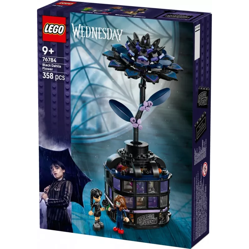 Set LEGO Wednesday 76784 fiore Dahlia nero — modello decorativo, 358 pezzi, 9+ anni