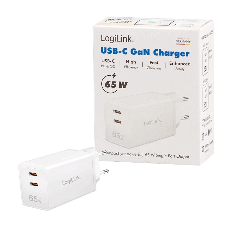 Adattatore presa USB doppio 65W, 2xUSB-C, bianco