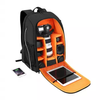 Zaino Puluz PU5011B impermeabile nero – borsa per fotocamera/accessori, zaino protettivo compatto