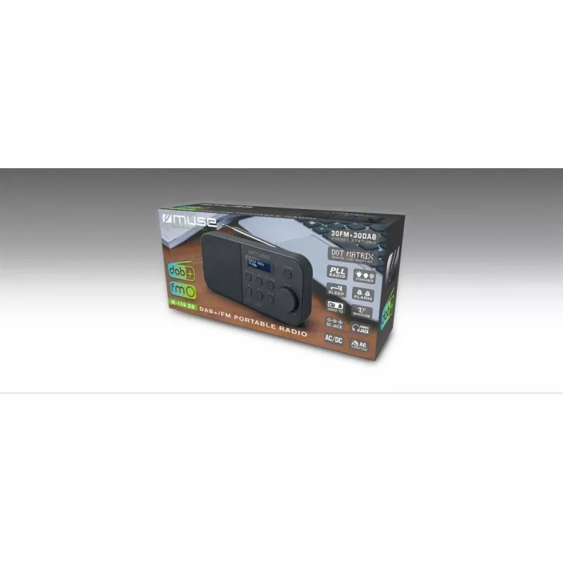 Muse M-109DB radio portatile, DAB+/FM PLL, display LCD, sveglia, a batteria/rete, nera