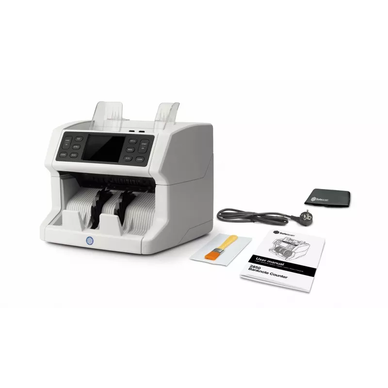 Safescan 2850 conta banconote con rilevamento falsi (UV, magnetico, dimensione), 1500 banconote/min, display touch, bianco