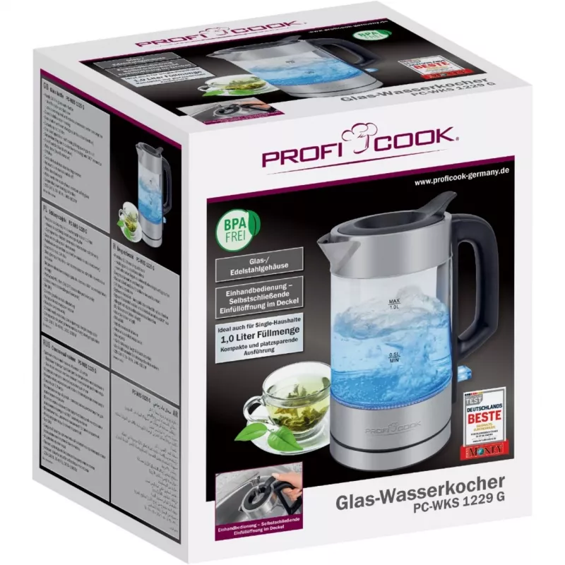ProfiCook PC-WKS 1229 G bollitore 1 L 1600 W acciaio inox, trasparente