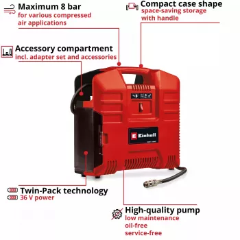Compressore d'aria Einhell TE-AC 36/8 130 l/min 8 bar a batteria