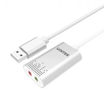 Convertitore audio Unitek Y-247A, argento, connettore USB Type-A, compatto 12×28×46 mm