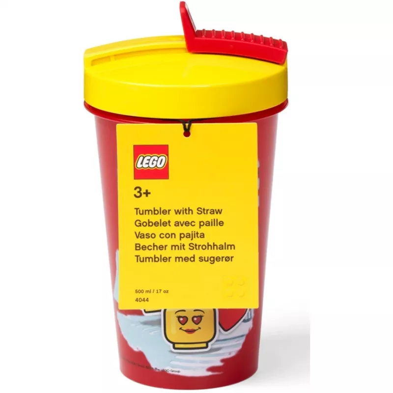 Bicchiere con cannuccia Room Copenhagen LEGO Iconic Girl Bright Red 500 ml (rosso/giallo)