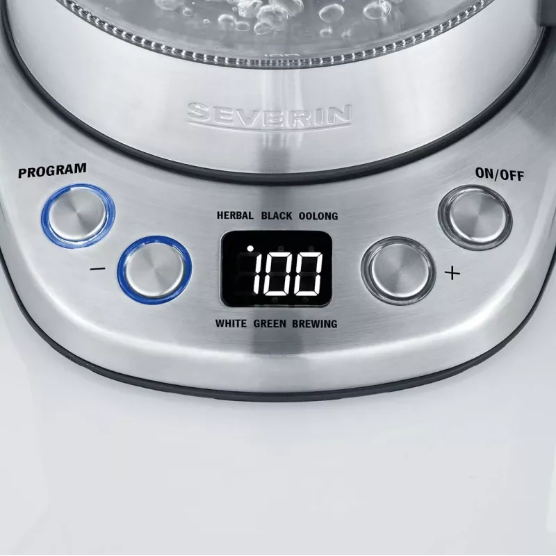 Bollitore elettrico SEVERIN 1 L 2200 W vetro e acciaio inox, 5 impostazioni di temperatura, display LED