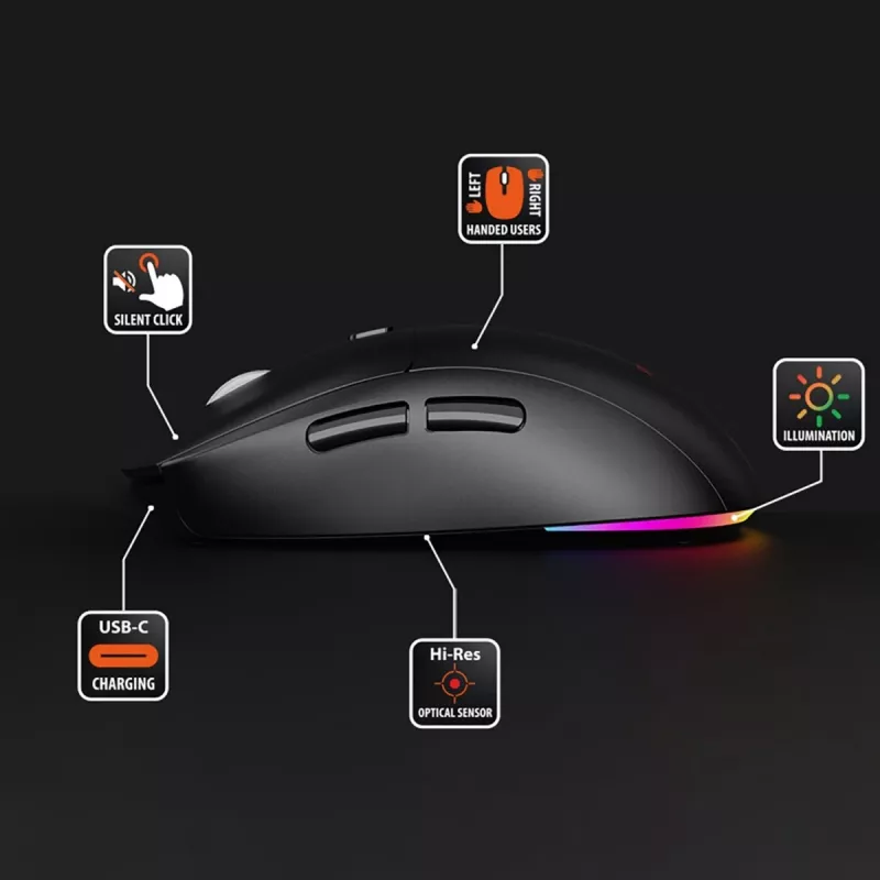 Mouse senza fili MEDIA-TECH MT1124 BT/RF Silent & Recharge — ambidestro, 3200 DPI, Bluetooth + 2,4 GHz USB, 6 tasti, ricaricabile