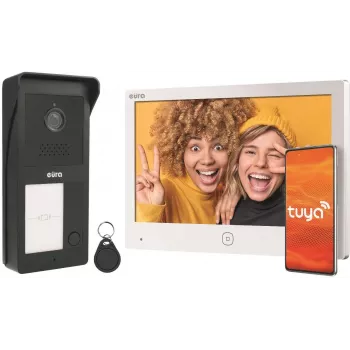 Videocitofono Eura VDP-49A3-2TY nero con supporto Wi-Fi, citofono con monitor interno