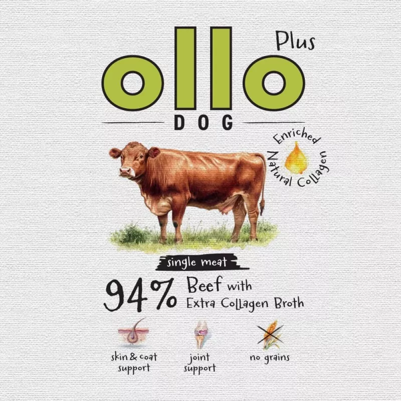 Ollo Plus Collagen manzo 400 g scatoletta di cibo umido per cani
