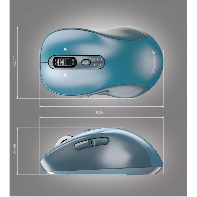 Mouse wireless YENKEE YMS2010BE dual-mode ergonomico, ricevitore USB 2,4 GHz + Bluetooth 5.1, DPI a 4 livelli 1000–3200, 6 tasti