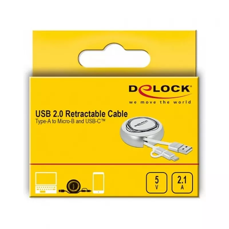 Cavo avvolgibile DeLOCK USB 2.0 2 in 1 Type-A su Micro-B e USB-C™