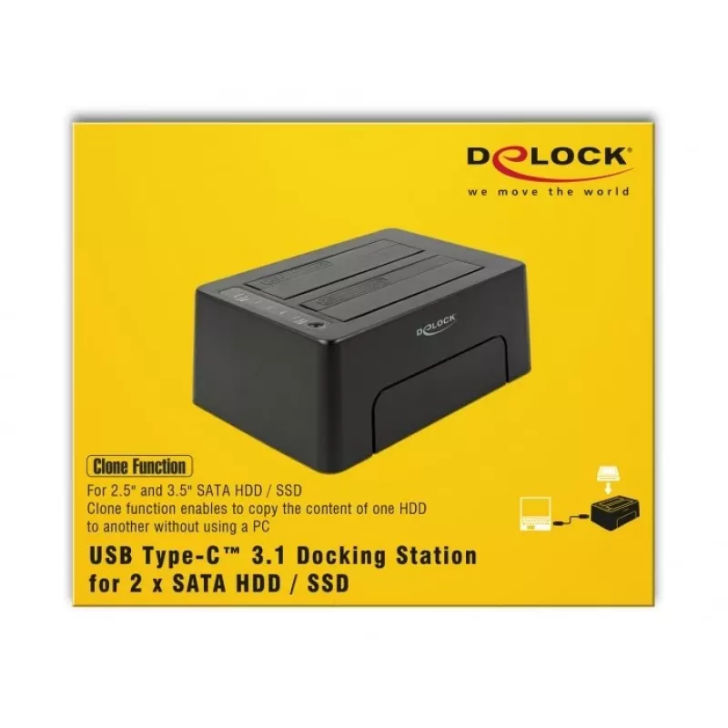 DeLOCK - docking station per HDD vani: 2 - SATA 6Gb/s - 6 Gbit/s - USB 3,1 (Gen 2) - nero (63957)