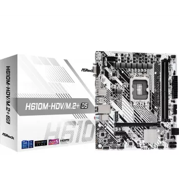 Scheda madre ASRock H610M-HDV/M.2+ D5 — Intel H610, LGA 1700, microATX, 2× DDR5 DIMM, M.2, HDMI 2.1, DP 1.4