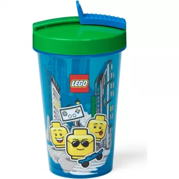 Room Copenhagen LEGO Bicchiere con cannuccia Iconic Boy azzurro (blu/verde, 500 ml)