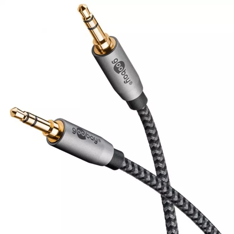 Plus Cavo di collegamento audio AUX 3,5 mm stereo (nero/argento, 2 metri)