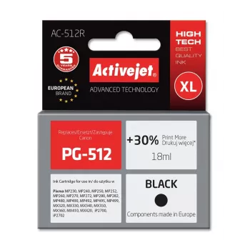 Activejet AC-512R inchiostro (sostituto per Canon PG-512; Premium; 18 ml; nero)