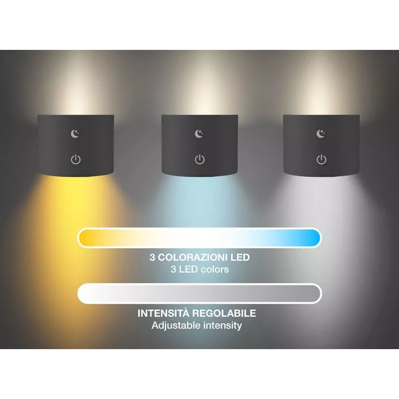 Beper P201UTP304 lampada LED ricaricabile con base magnetica, clip e supporto a parete, 2,3 W, dimmerabile, nera