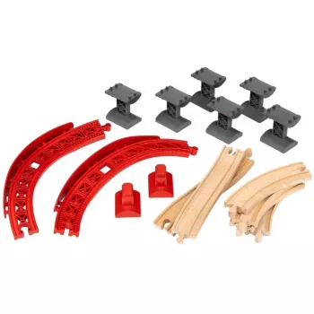 World set di binari montagna e valle, ferrovia in legno/rosso, 16 pezzi