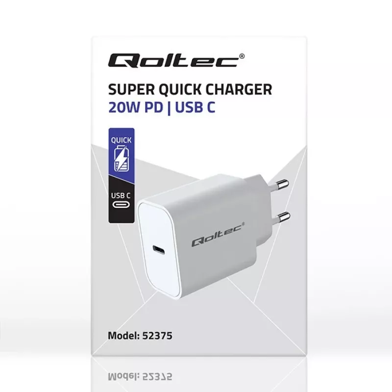 QOLTEC Super Quick caricabatterie PD 20W USB-C (5V/12V) – caricabatterie rapido portatile