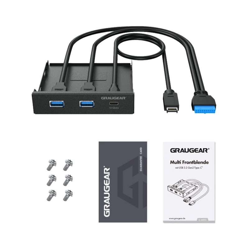 Graugear G-MP01 pannello frontale multiplo con hub USB a 3 porte, 1x USB-C 3.2 Gen2 + 2x USB-A 3.0, nero