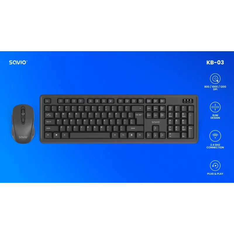 Tastiera e mouse Savio KB-03 per ufficio/casa USB QWERTY US inglese nero