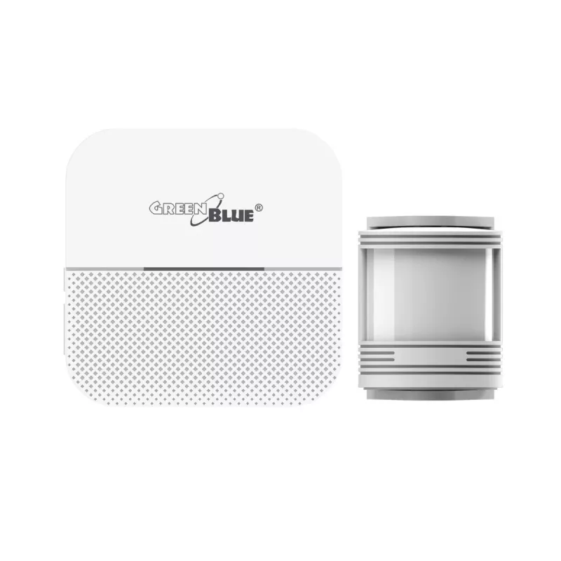 Sirena d'ingresso wireless GreenBlue GB212, rilevatore di movimento, 52 melodie, 230 V, max 8 sensori