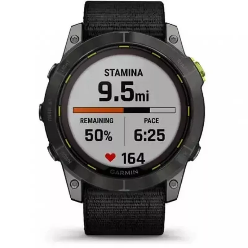 Orologio sportivo Garmin Enduro 2 Sapphire Solar 35 mm, schermo tattile MIP 1,4" 280 x 280, 32 GB, GPS, Wi-Fi, cassa in titanio DLC Carbon Grey, cinturino nero