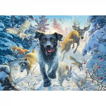 Mark Fredrickson: amore per i cani – labrador nero nella neve, puzzle 1000 pezzi