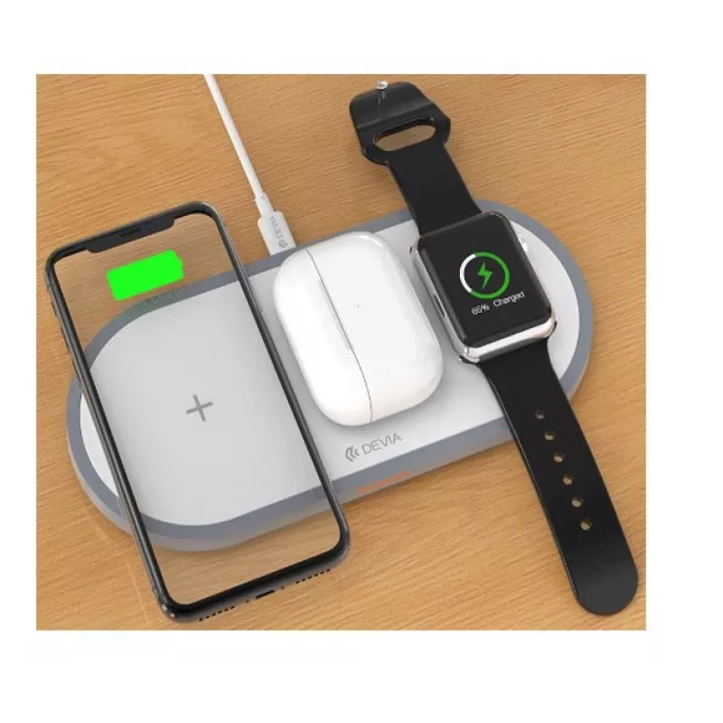 Caricatore wireless 3-in-1 Devia V4 10W — per smartphone, Apple Watch, cuffie
