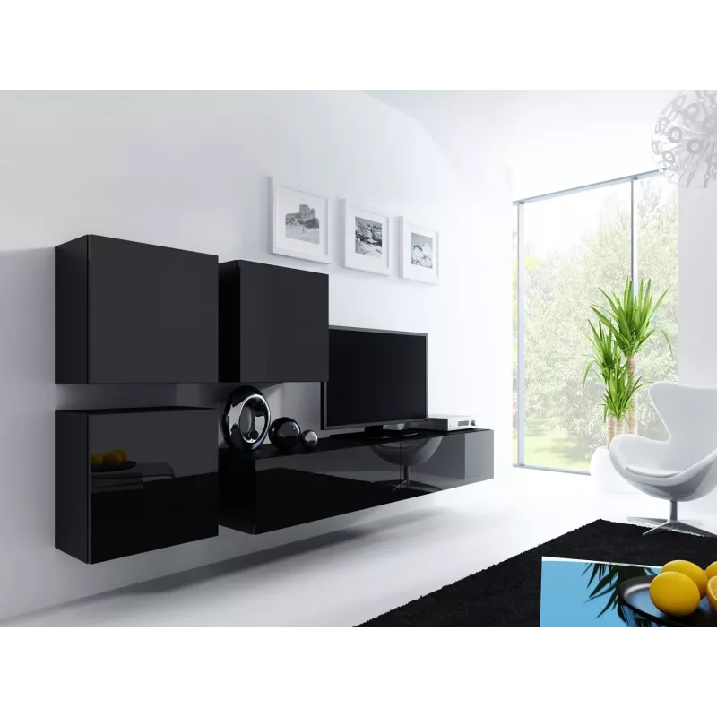 Armadietto cama meble VIGO 50×50×30 cm da parete, nero/nero lucido