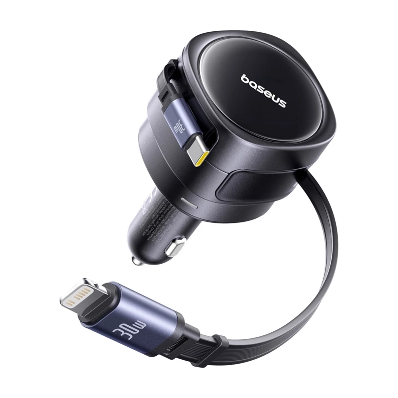 Caricabatterie da auto Baseus Enjoyment Max 60W con cavi USB-C e Lightning, ricarica rapida dual-port