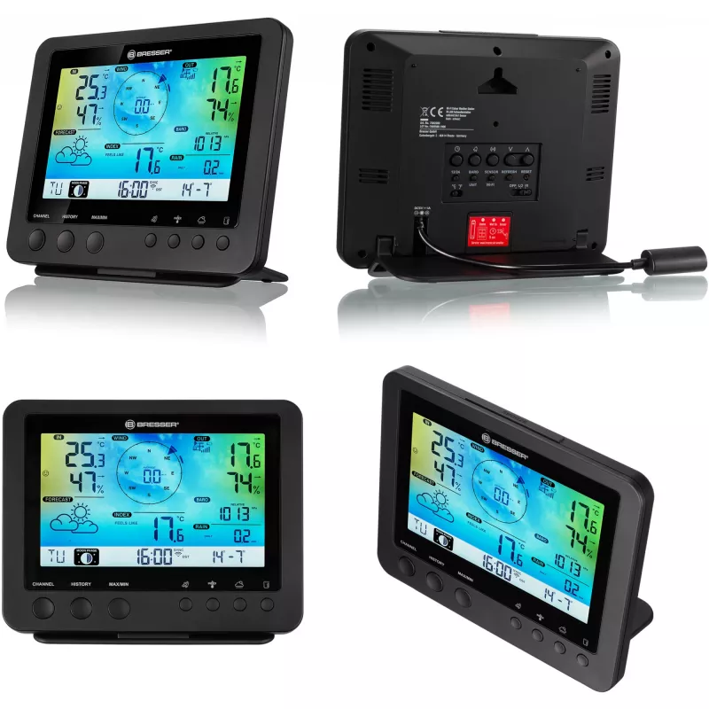 Bresser 7002580 Weather Center 5-in-1 stazione meteo digitale Wi-Fi con sensore professionale, display da 5,7″, alimentazione di rete, nera