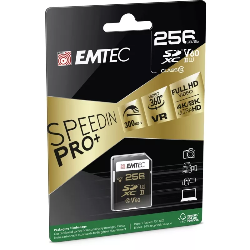 Scheda di memoria Emtec 256GB SDXC UHS-II ECMSD256GUHS2V60