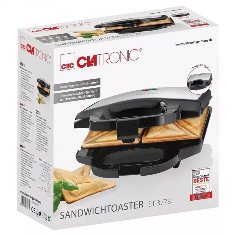 Sandwich maker Clatronic ST 3778 750 W nero, acciaio inox