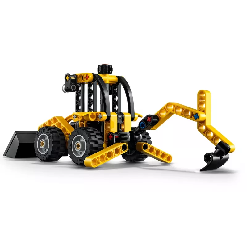 Set da costruzione LEGO Technic Backhoe Loader 42197 — sterzo articolato, caricatore funzionante, 104 pezzi, età consigliata 7+